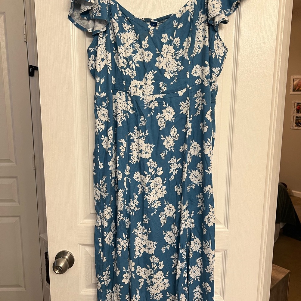 Old Navy Blue Maxi Dress with White Floral Print